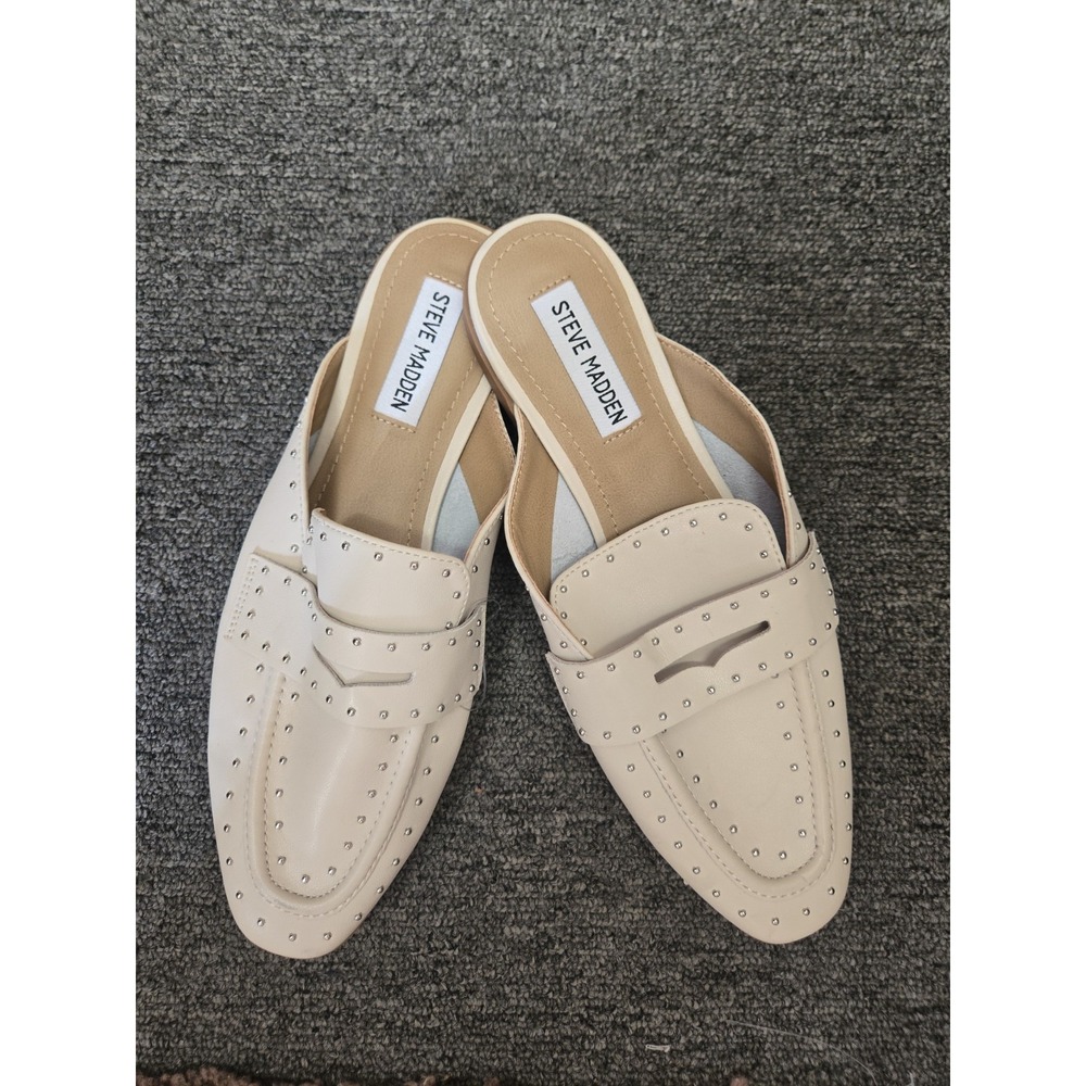 STEVE MADDEN Kendle Bone Studded Leather Mules 8M Shoes